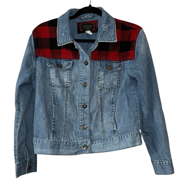 Forever 21 Buffalo Check Denim Jacket Women’s S Country Cowgirl Western Casual - Picture 1 of 8